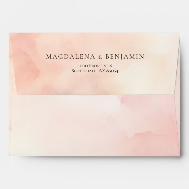 Enveloppe Aquarelle rose Peach Abstrait Desert Mariage (Dos (Haut rabat))