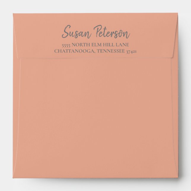 Enveloppe Aquarelle rose Peach Carré Floral (Dos (Haut rabat))