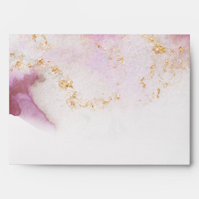 Enveloppe Aquarelle Rose Quartz Gold Geode BarefootBride™ (Devant)