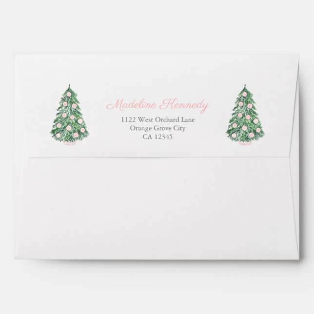 Enveloppe Aquarelle rose vert sapin de Noël Tartan Liné (Dos (Haut rabat))