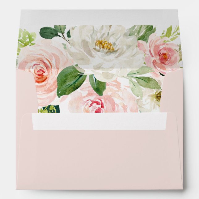 Enveloppe Aquarelle rose vif moderne florale (Dos (Bas))