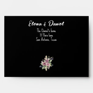 Enveloppe Aquarelle roses lavande rose minimaliste noir