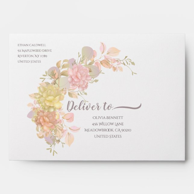 Enveloppe Aquarelle Roses Roses Pink (Devant)
