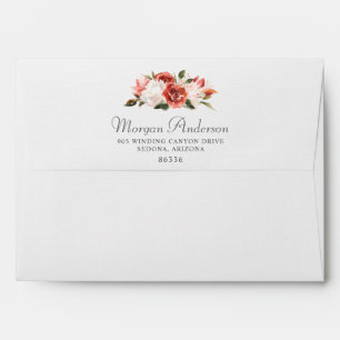 Enveloppe Aquarelle rouge et blanc sur lin blanc
