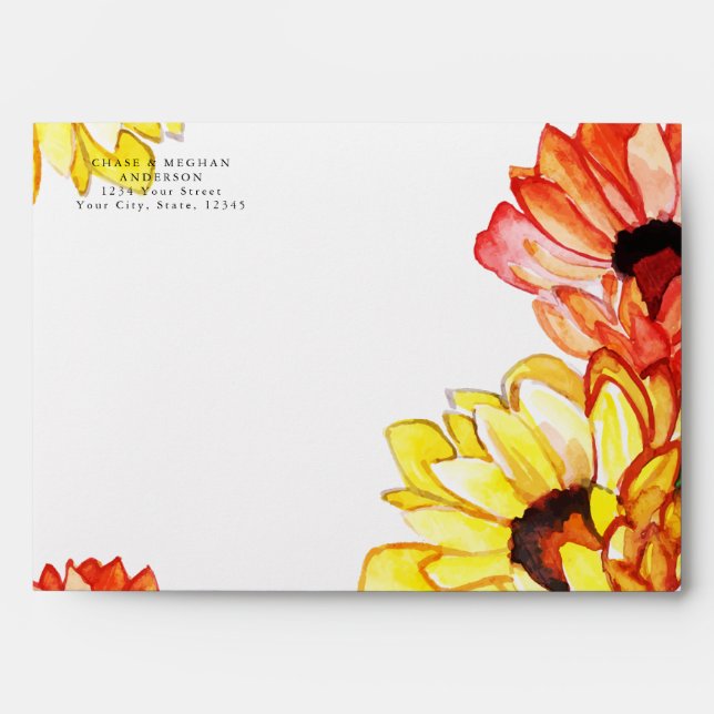 Enveloppe Aquarelle rouge et jaune Florale (Devant)