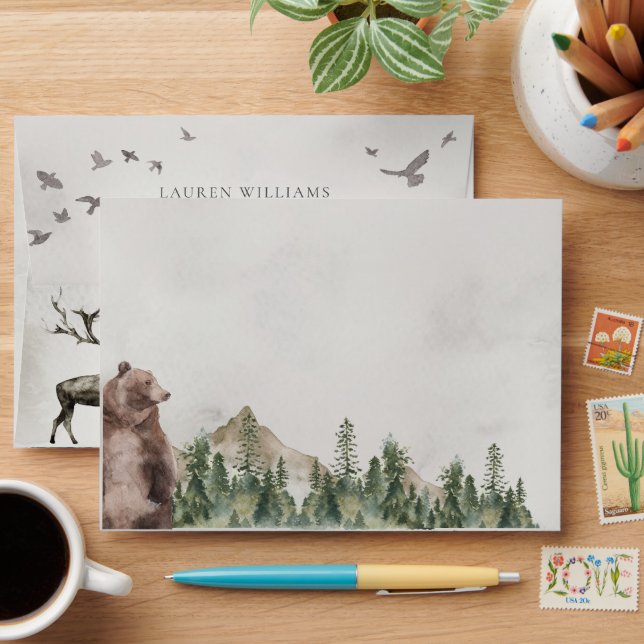 Enveloppe Aquarelle Rustic Mountain Forest Adresse de retour (Desk)