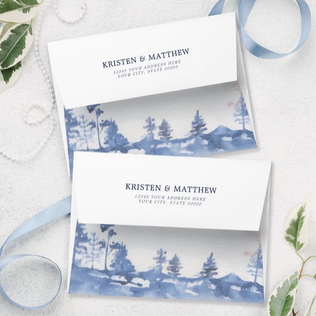Enveloppe Aquarelle rustique Blue Mountain (Introducing our Blue Mountain Watercolor Wedding Envelope, an elegant emblem of your love story.)