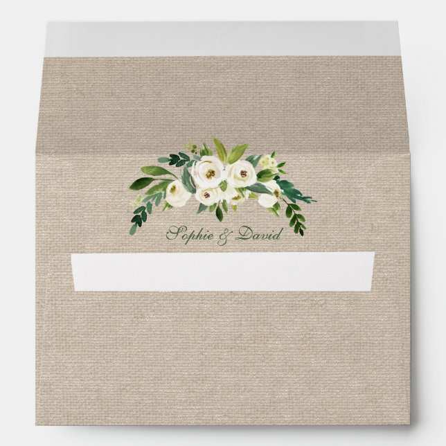Enveloppe Aquarelle rustique Burlap Floral Blanc (Dos (Bas))