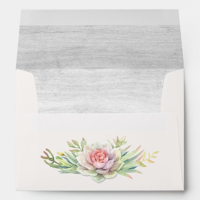 Enveloppe Aquarelle rustique Faire-part de mariage Succulent (Dos (Bas))