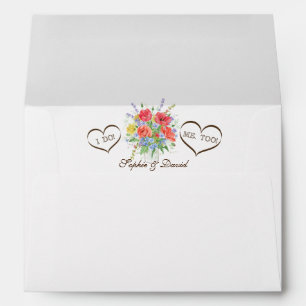Enveloppe Aquarelle rustique Fleurs sauvages Coeurs Mariage