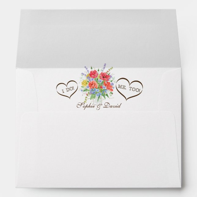 Enveloppe Aquarelle rustique Fleurs sauvages Coeurs Mariage (Dos (Bas))