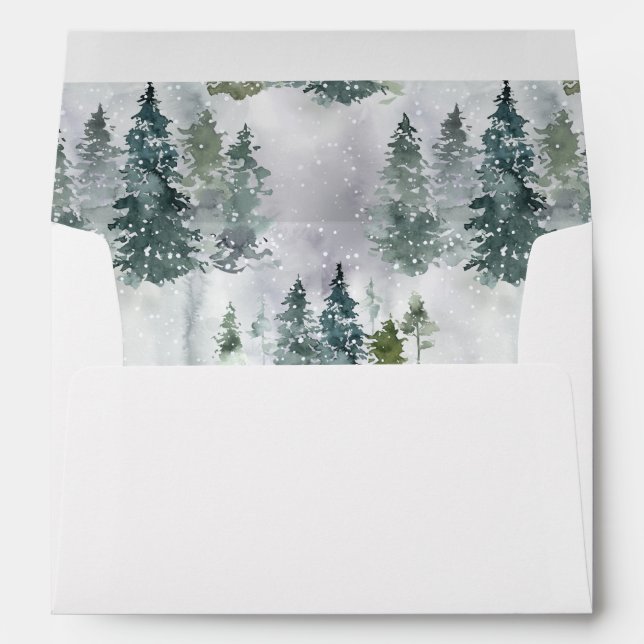 Enveloppe Aquarelle Rustique Green Pine Trees Mariage forest (Dos (Bas))