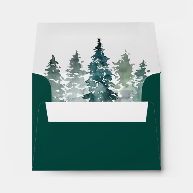 Enveloppe Aquarelle Rustique pins verts Mariage RSVP (Dos (Bas))