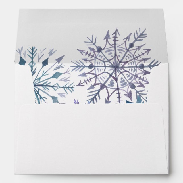 Enveloppe Aquarelle rustique Snowflakes Blue Winter Wedding (Dos (Bas))