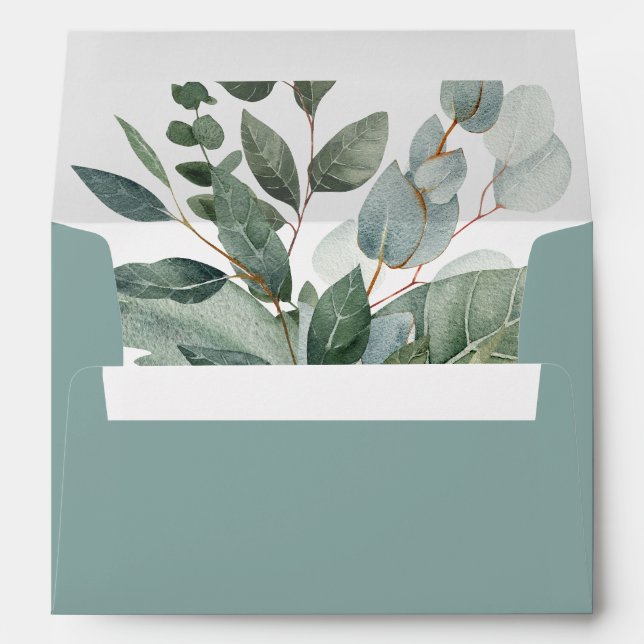 Enveloppe Aquarelle Rustique Verdure Sage Feuille Mariage (Dos (Bas))