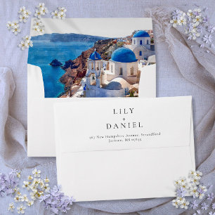 Enveloppe Aquarelle Santorini Grèce Mariage Adresse de retou