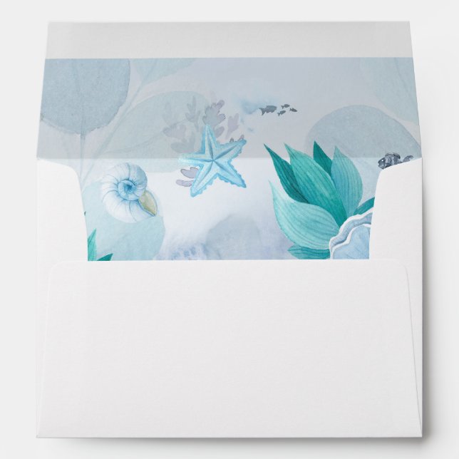 Enveloppe Aquarelle sous la mer Aqua Blue (Dos (Bas))