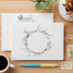 Enveloppe Aquarelle Sous la Mer Méduse Récif de Corail