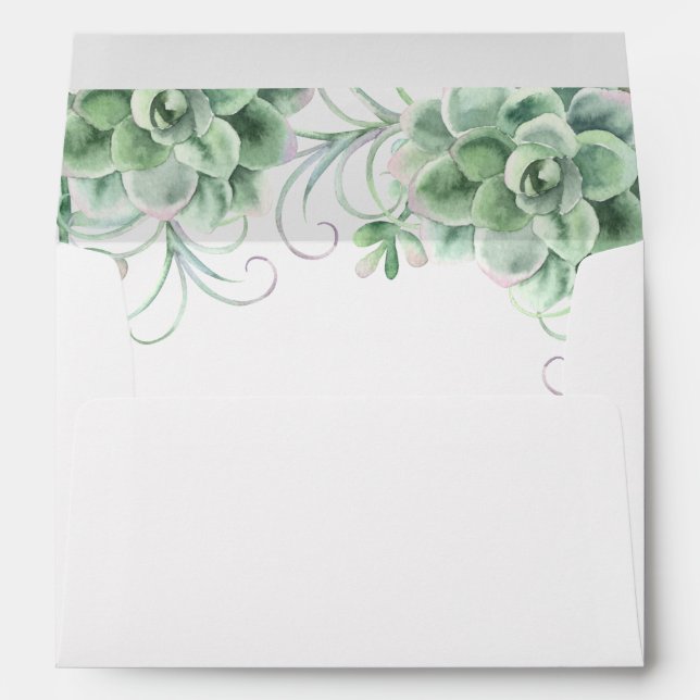 Enveloppe Aquarelle succulente. Cactus mariage verdoyant (Dos (Bas))