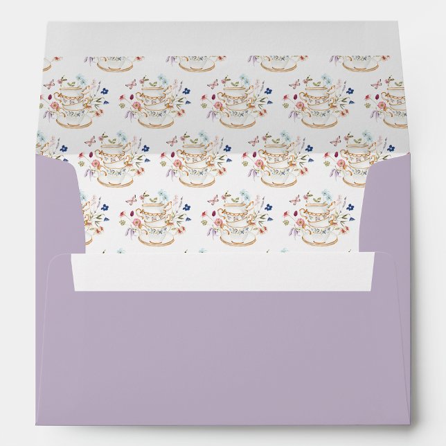 Enveloppe Aquarelle Tea Party Lavande (Watercolor Tea Party Lavender Envelope by Painted Paperie
)