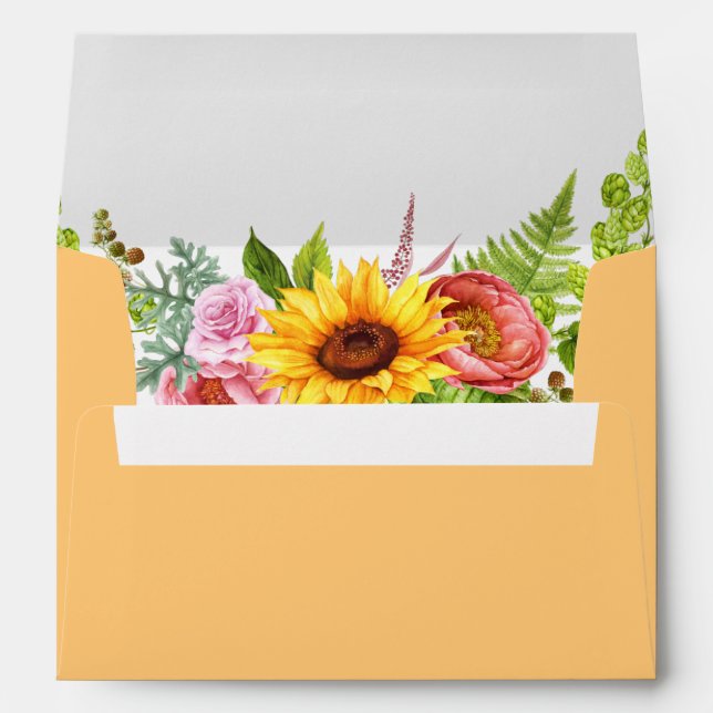 Enveloppe Aquarelle Tournesol Mariage Floral Jaune doré (Dos (Bas))