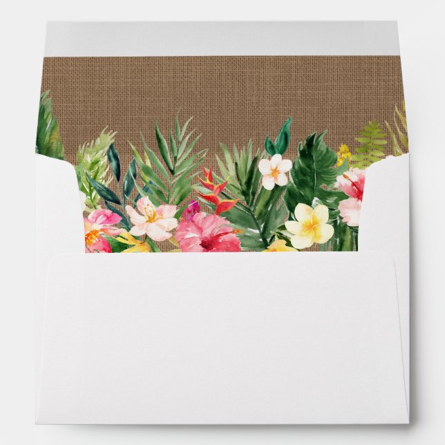 Enveloppe Aquarelle Tropical Floral Mariage Burlap (Dos (Bas))