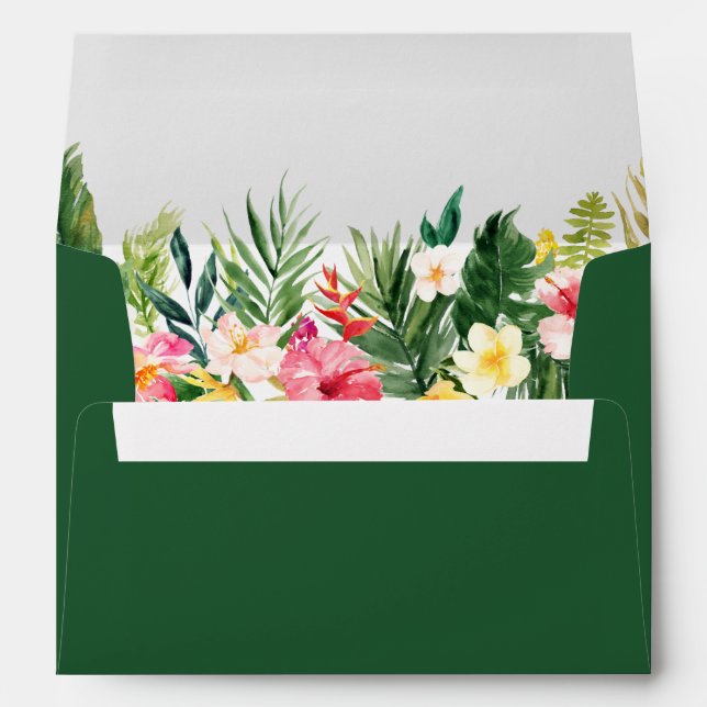 Enveloppe Aquarelle Tropical Floral Mariage vert (Dos (Bas))