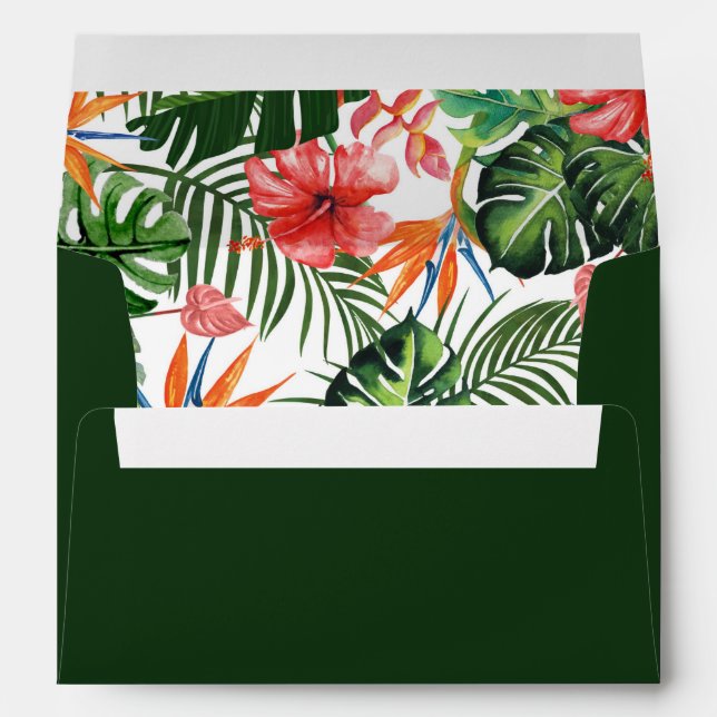 Enveloppe Aquarelle Tropical Motif Vert Adresse de retour (Dos (Bas))