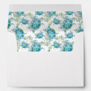 Enveloppe Aquarelle Tropical Sea Turtle Noël