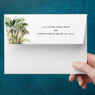 Enveloppe Aquarelle tropicale Palm Trees Adresse de retour