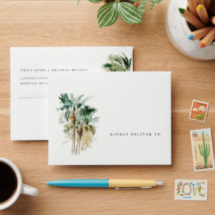 Enveloppe Aquarelle tropicale Palm Trees Adresse de retour