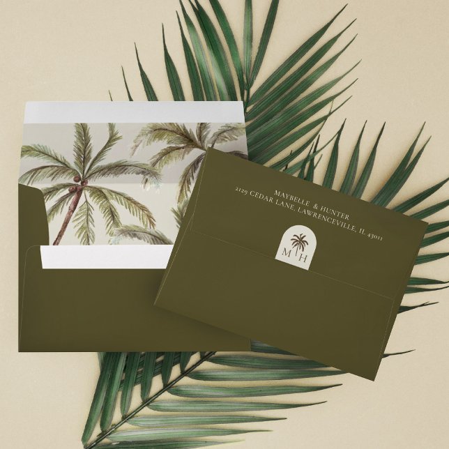 Enveloppe Aquarelle tropicale Palmiers Mariage bohème (Créateur téléchargé)