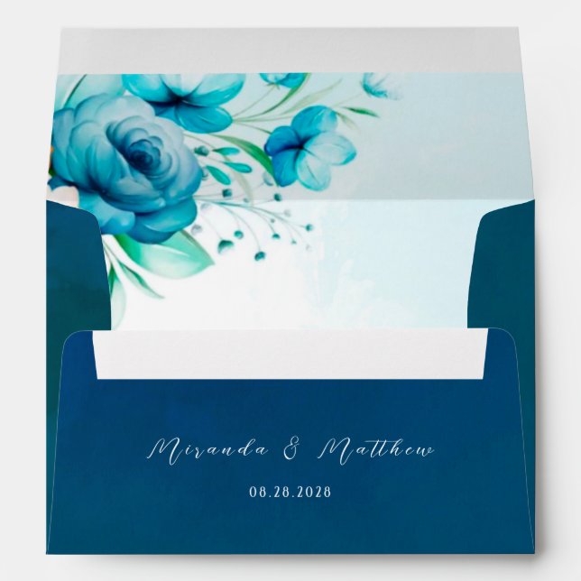 Enveloppe Aquarelle turquoise et Pêche Mariage Floral Person (Dos (Bas))