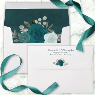 Enveloppe Aquarelle turquoise & Turquoise Florale Mariage él