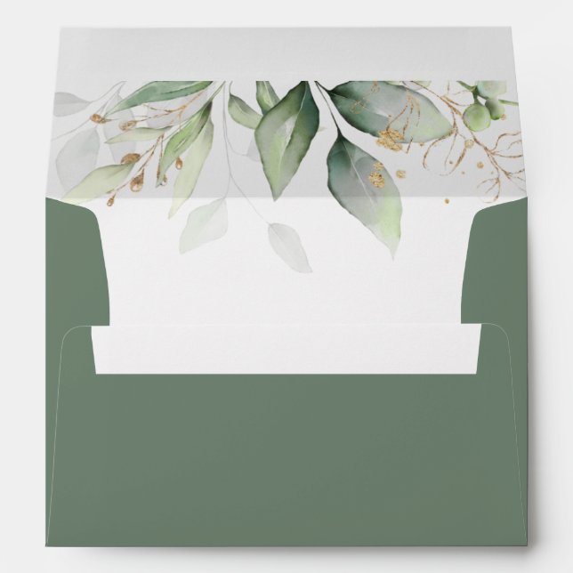 Enveloppe Aquarelle Verdure Or Foliage Eucalyptus (Dos (Bas))