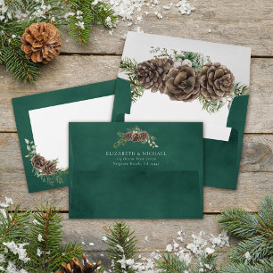 Enveloppe Aquarelle Verdure Pine Cône Mariage d'hiver