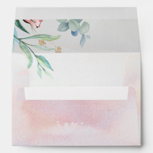 Enveloppe Aquarelle Verdure Rose rose rose pâle