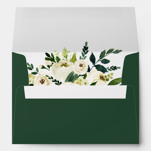 Enveloppe Aquarelle Vert Blanc Floral Élégant Mariage (Dos (Bas))