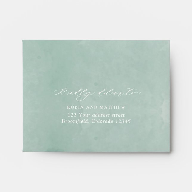 Enveloppe Aquarelle vert pâle RSVP avec crest d'adresse de r (Devant)