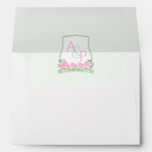Enveloppe Aquarelle Vert rose Mariage Crest Adresse de retou
