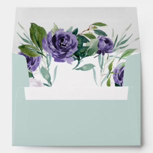 Enveloppe Aquarelle verte à la menthe violette Mariage