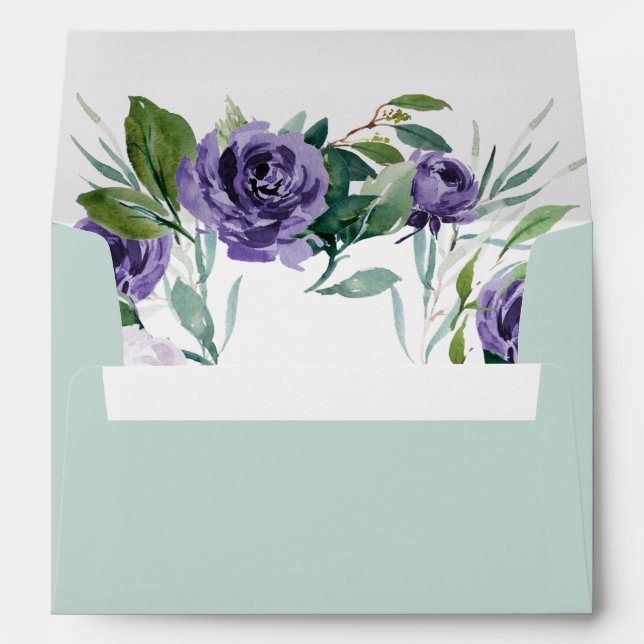 Enveloppe Aquarelle verte à la menthe violette Mariage (Dos (Bas))