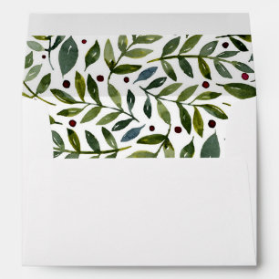 Enveloppe Aquarelle verte branches saisonnières et baies