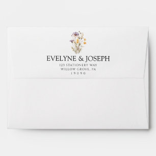 Enveloppe Aquarelle violet Bouquet Fleurs sauvages Boho Mari