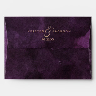 Enveloppe Aquarelle violet foncé Rose or Mariage Monogramme