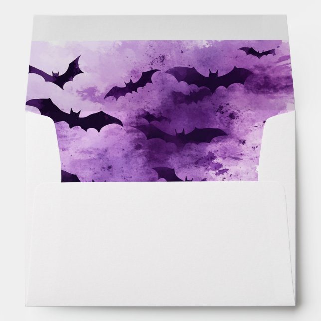 Enveloppe Aquarelle violet Halloween avec chauve-souris (Dos (Bas))