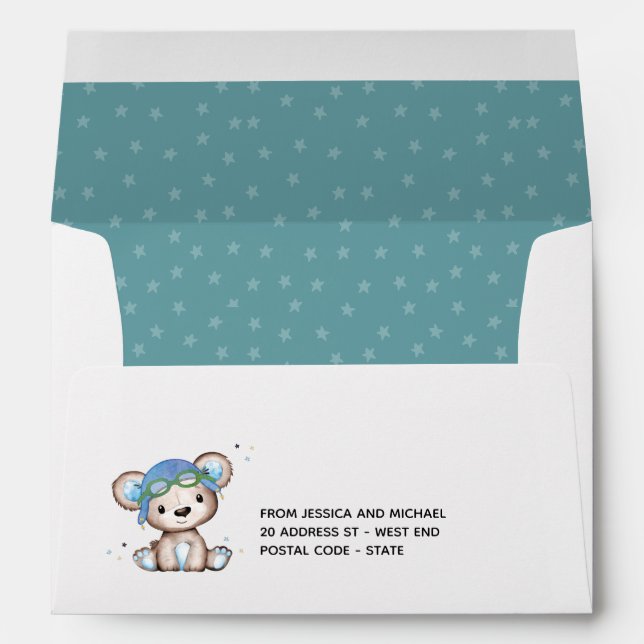 Enveloppe Aquarelle Whimsical Avion Pilote Ours De Conduite (Dos (Bas))