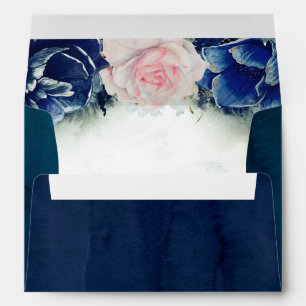 Enveloppe Aquarelles bleu marine et rose rose élégant modern