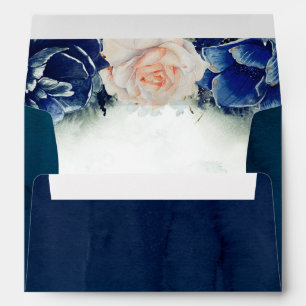 Enveloppe Aquarelles bleu marine Pêcher Rose élégant moderne