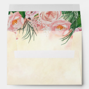 Enveloppe Aquarelles sablonneuses Fleurs tropicales roses et